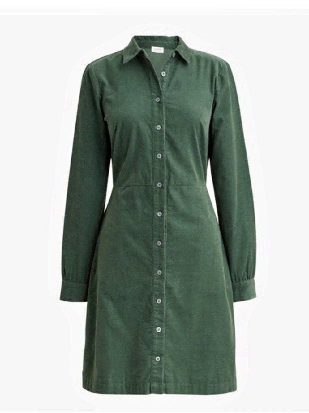 J.Crew Long-Sleeve Corduroy Shirt-Dress Mini Dress Green Size 10